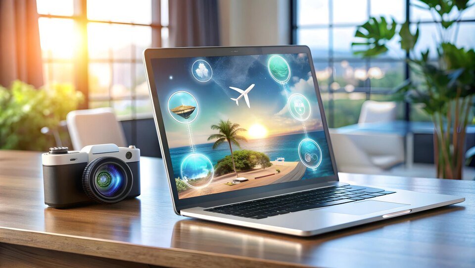 [freepicdownloader.com]-modern-laptop-with-holographic-ai-travel-assistant-holiday-planning-icons-digital-workspace-sce-large